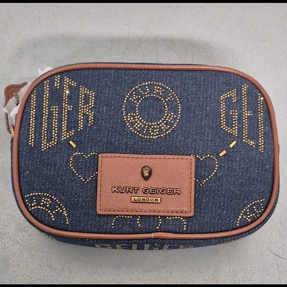 NWT Kurt GEIGER Denim Crossbody Bag with Gold Stud Accents - Picture 2 of 7